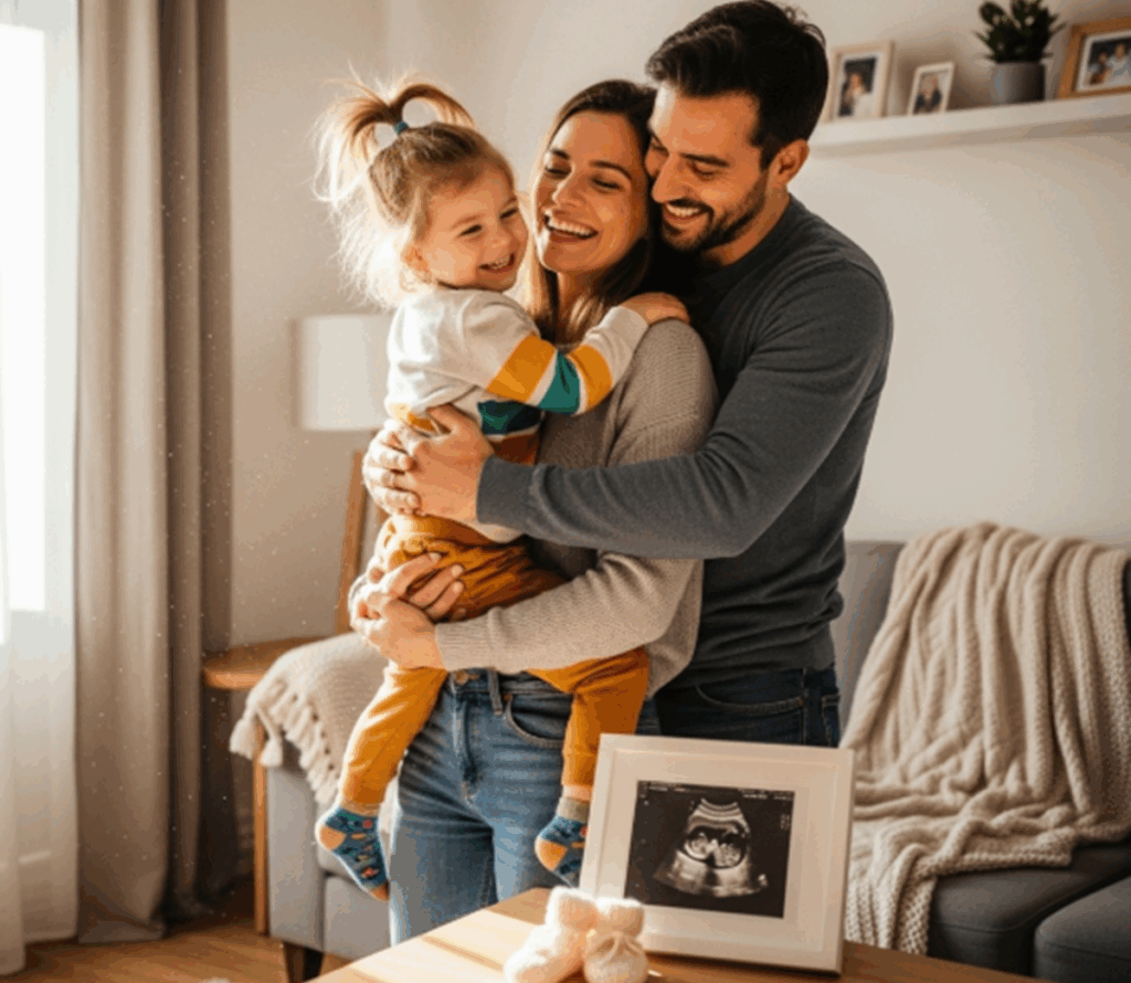 Une famille avec la photo d'une échographie