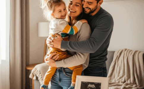 Une famille avec la photo d'une échographie