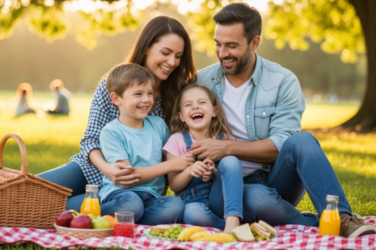 Une famille heureuse avec des enfants