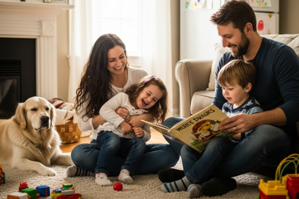 Parentalité positive : une famille souriante