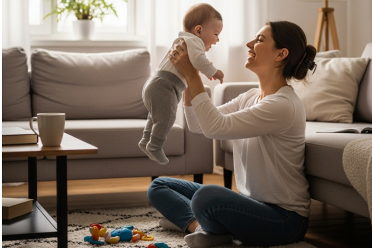 Une maman en congé parental, avec son bébé 