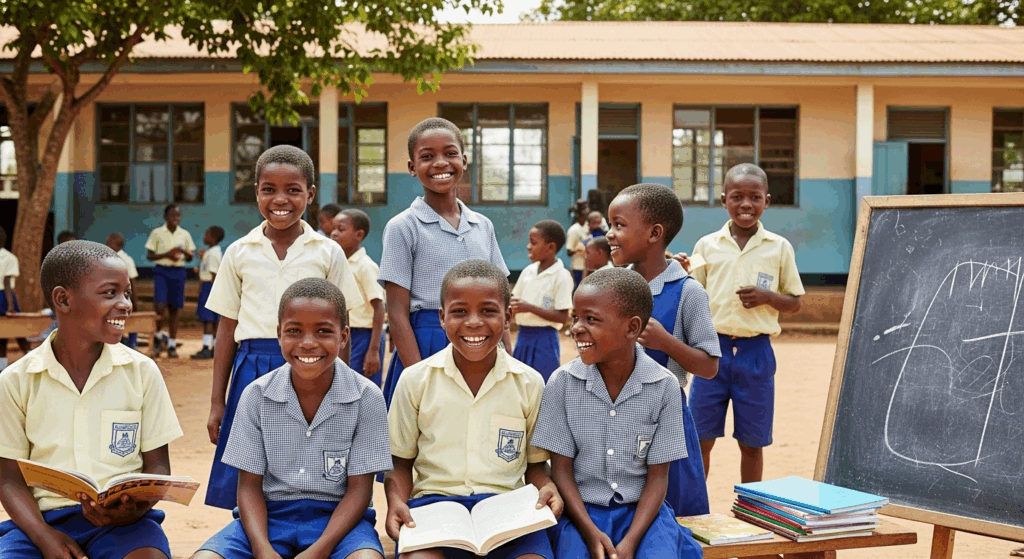 Des enfants africains en uniforme scolaire