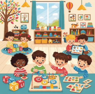 Image illustrant des enfants jouant avec des jeux éducatifs 