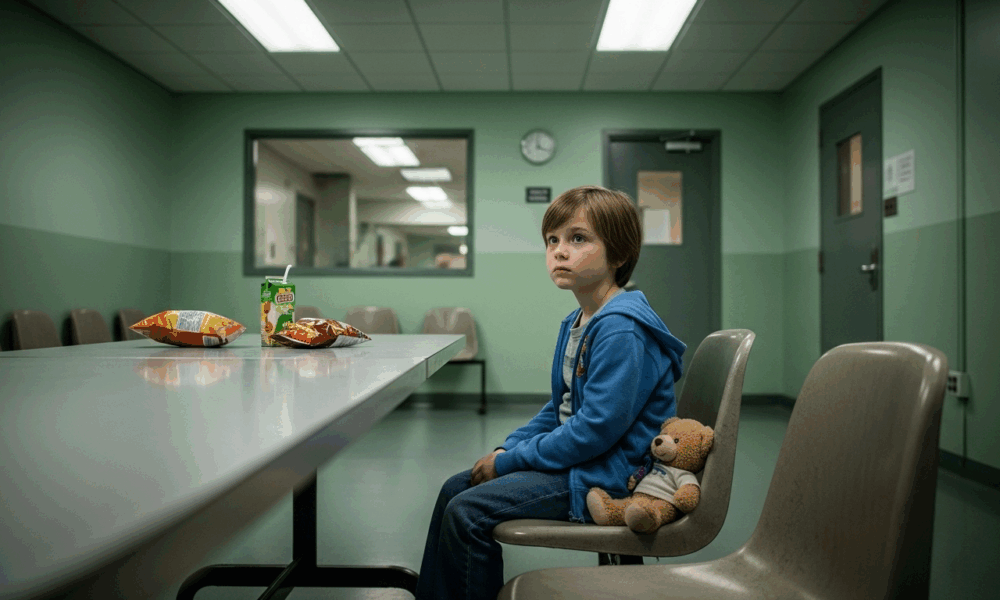 Enfant attendant un parent au parloir d’une prison