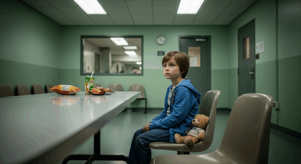 Enfant attendant un parent au parloir d’une prison