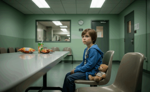 Enfant attendant un parent au parloir d’une prison