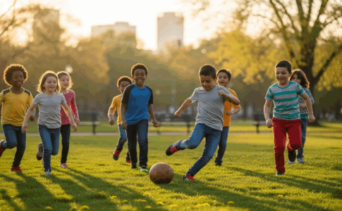 Enfants pratiquant le football pour développer leurs compétences physiques et sociales