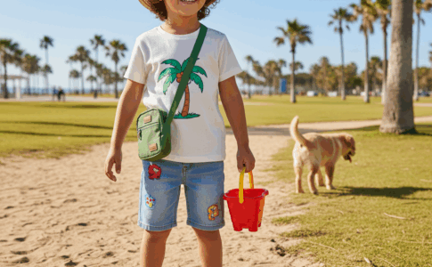 Enfant habillé pour la saison estivale avec tenue adaptée aux sorties