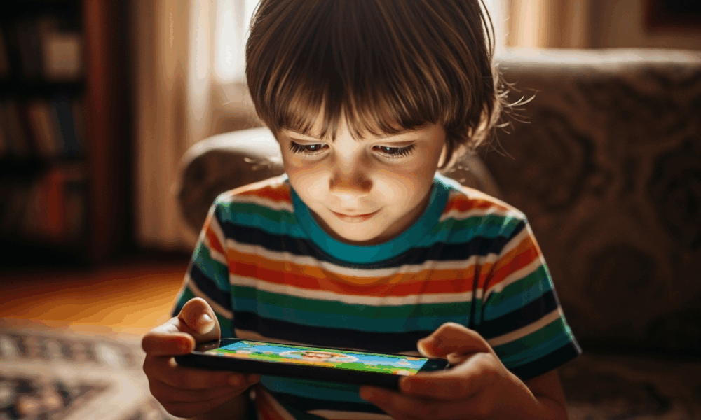 Enfant utilisant un téléphone portable