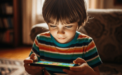 Enfant utilisant un téléphone portable