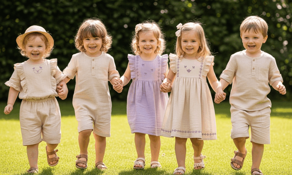 Enfants portant des tenues couleurs pastel