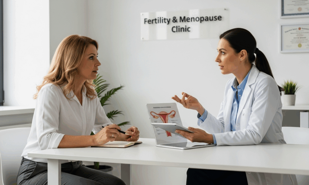 Femme consultant un spécialiste sur la ménopause et la fertilité