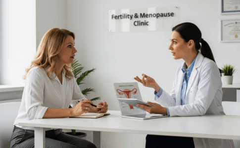 Femme consultant un spécialiste sur la ménopause et la fertilité