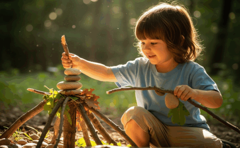 Enfant en jeu libre développant son autonomie et sa créativité naturelle
