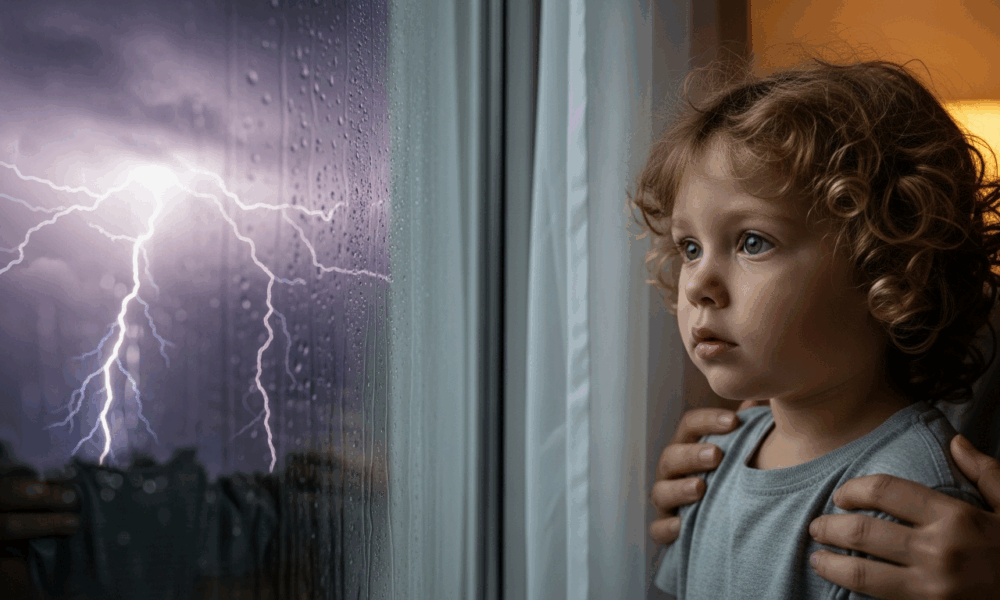 Jeune enfant anxieux qui a peur de l’orage