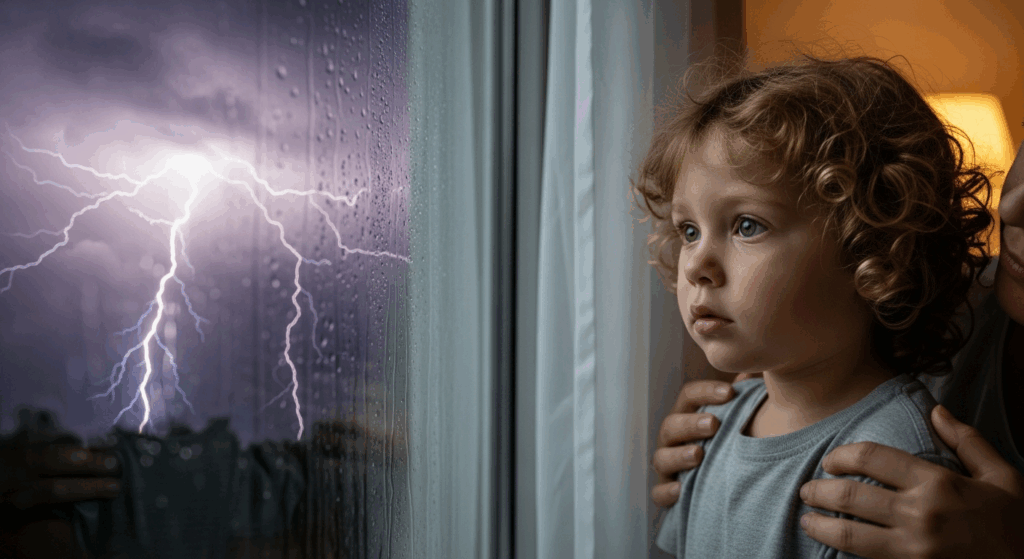Jeune enfant anxieux qui a peur de l’orage