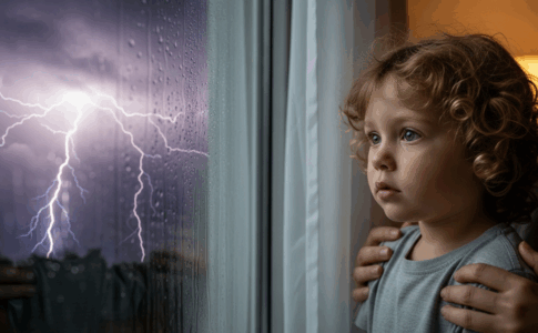 Jeune enfant anxieux qui a peur de l’orage