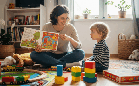 Un parent proposant des loisirs non numériques à un jeune enfant