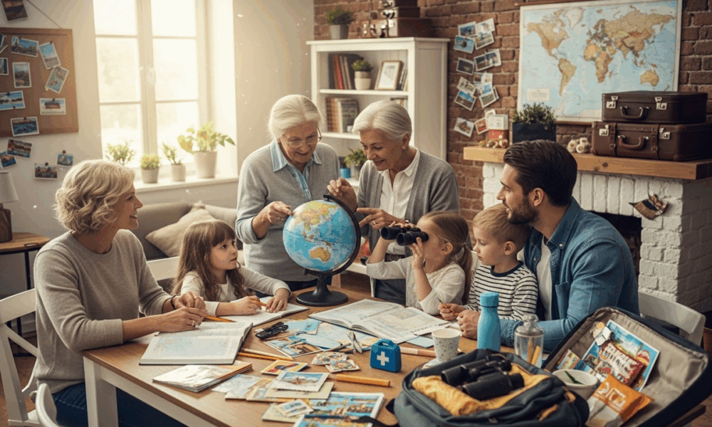 Famille multigénérationnelle préparant un voyage en famille
