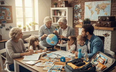Famille multigénérationnelle préparant un voyage en famille