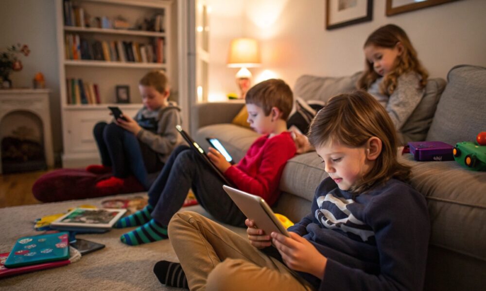Des enfants devant leur écrans