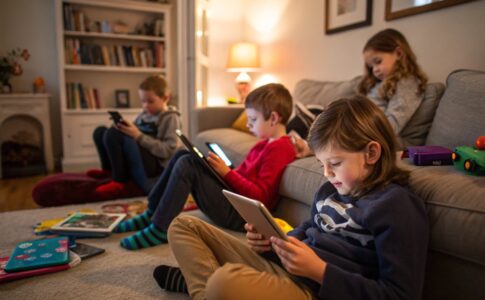 Des enfants devant leur écrans