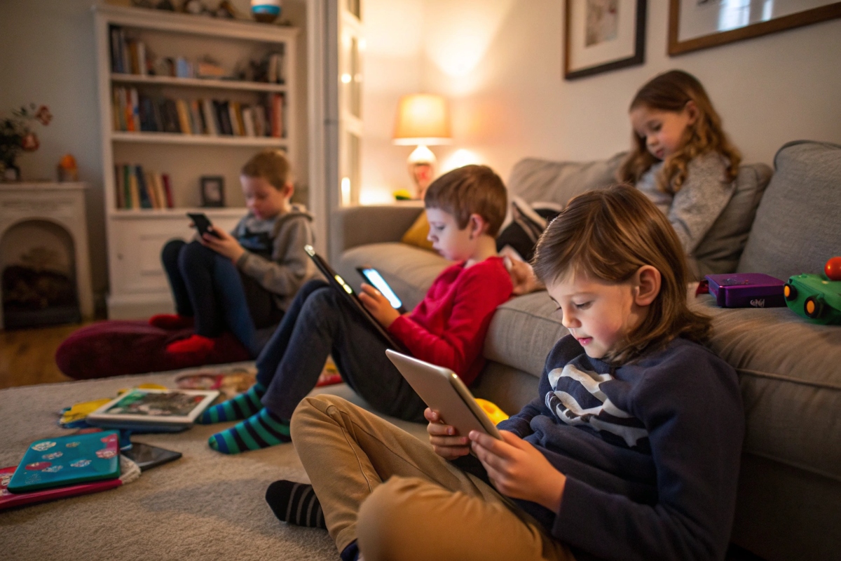 Des enfants devant leur écrans