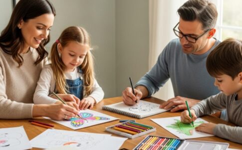 Une famille faisant des dessins