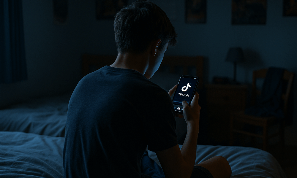 Adolescent utilisant TikTok sur son téléphone