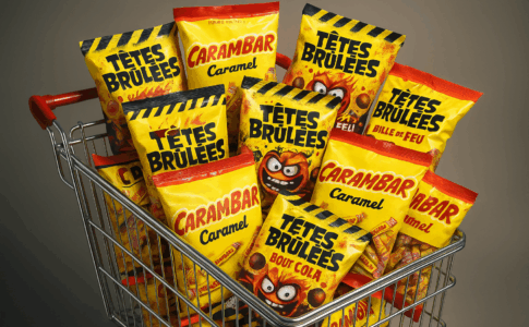 Caddie rempli montrant l'ampleur de la vente de bonbons