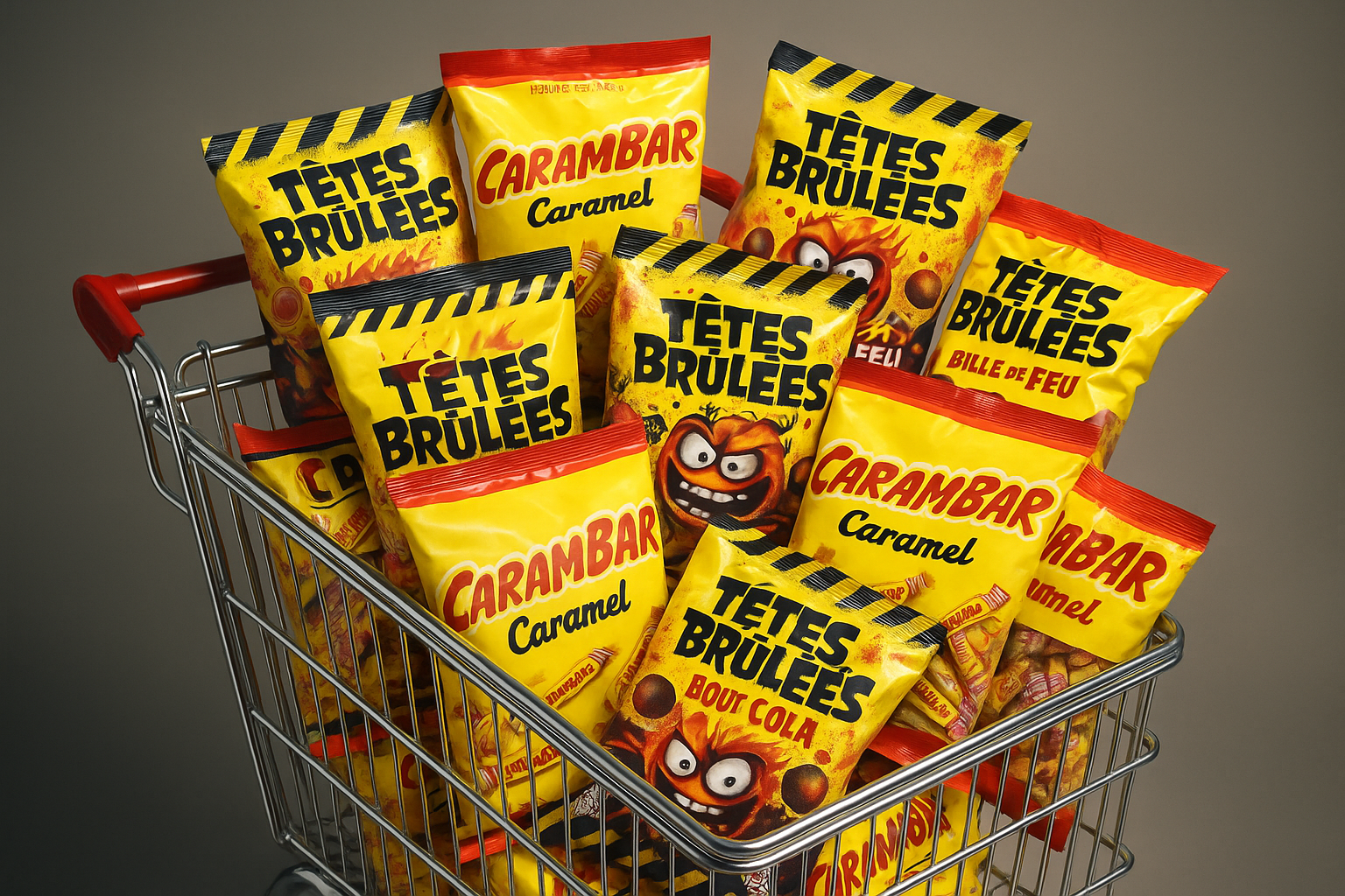 Caddie rempli montrant l'ampleur de la vente de bonbons