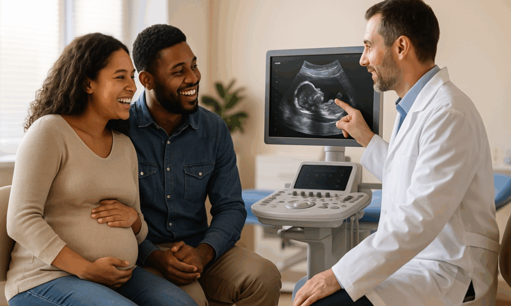 Couple ému découvrant les premières échographies de leur bébé