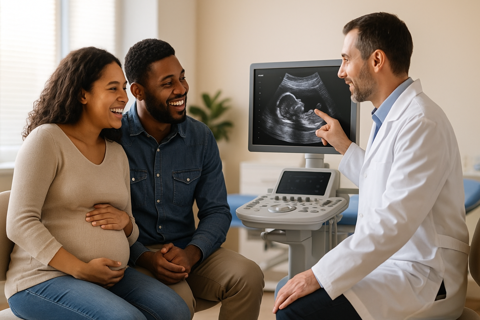Couple ému découvrant les premières échographies de leur bébé