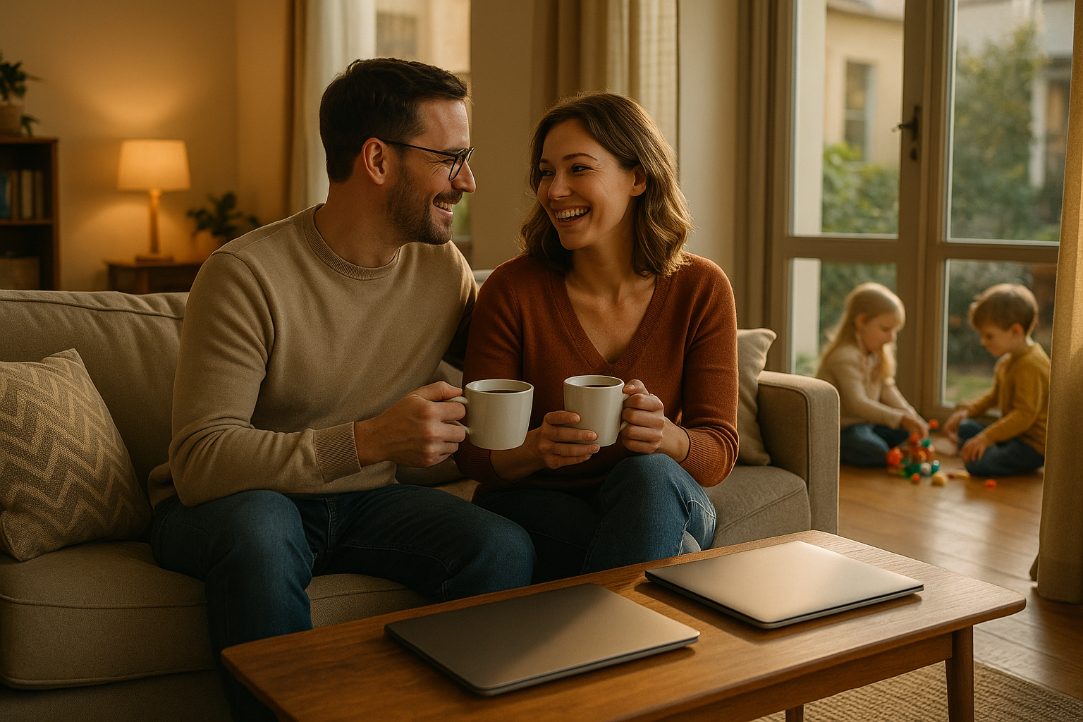 Couple profitant d’un moment a deux grâce au télétravail