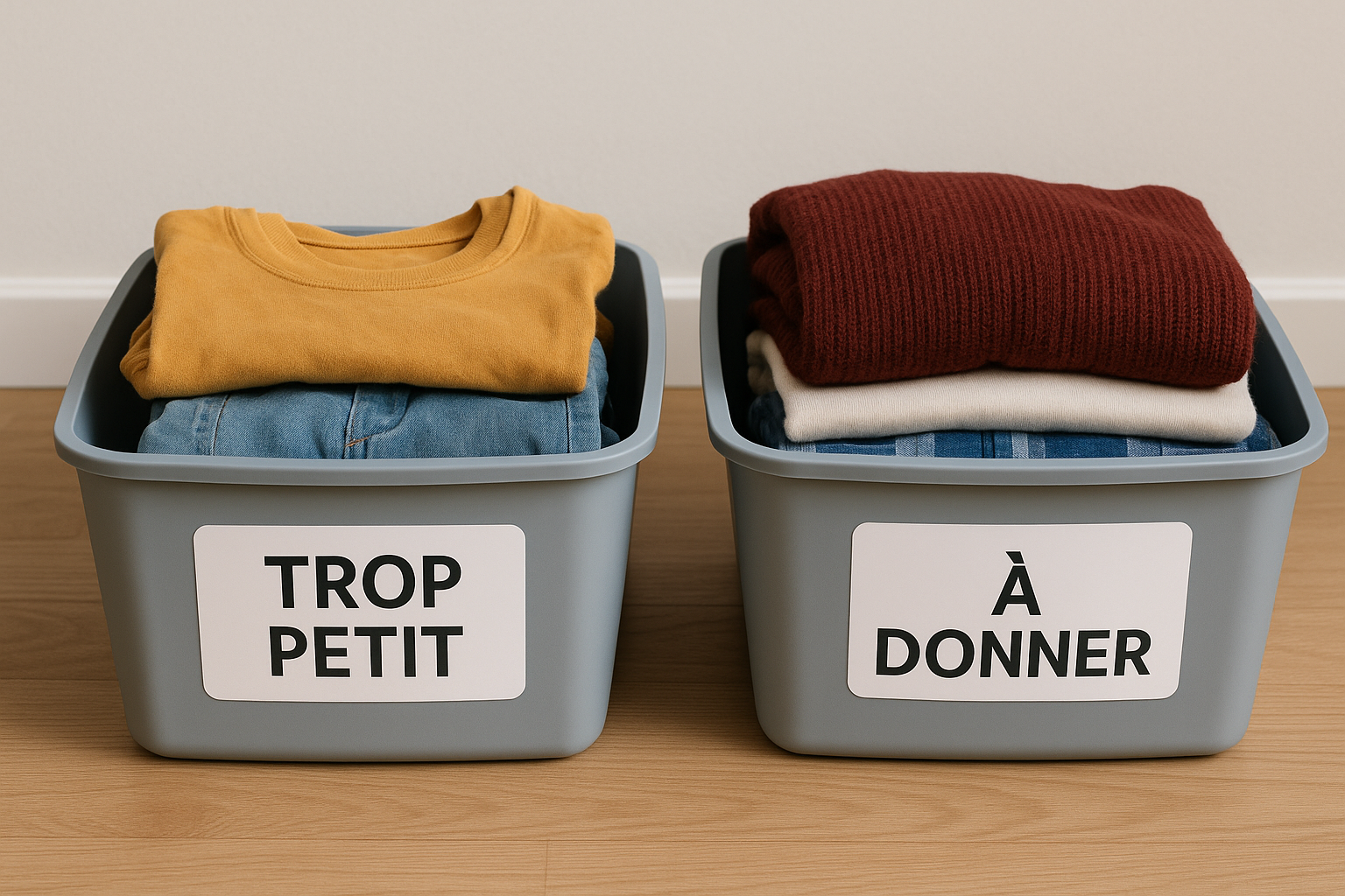 Des bacs de rangement pour le tri des vêtements