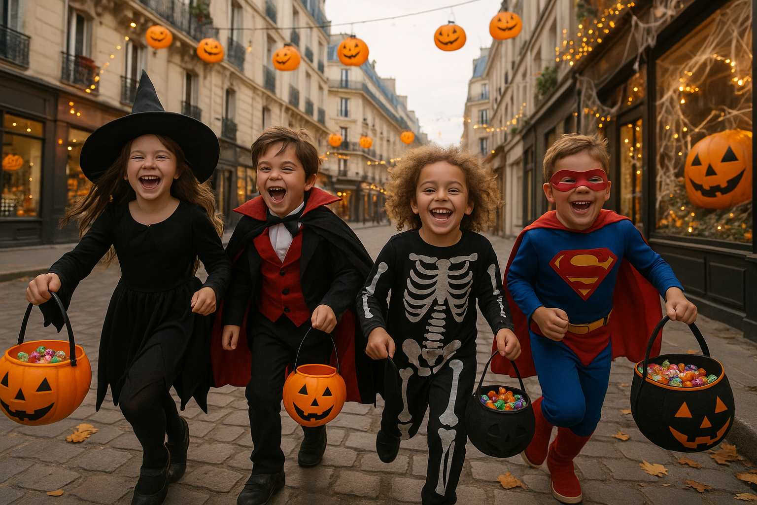 Des enfants faisant une chasse aux bonbons pour Halloween
