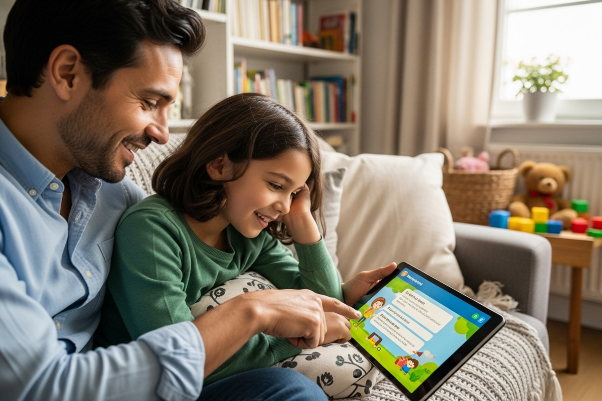 Parent et enfant avec une tablette