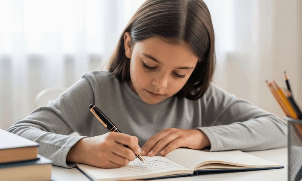 Enfant pratiquant l'écriture manuscrite