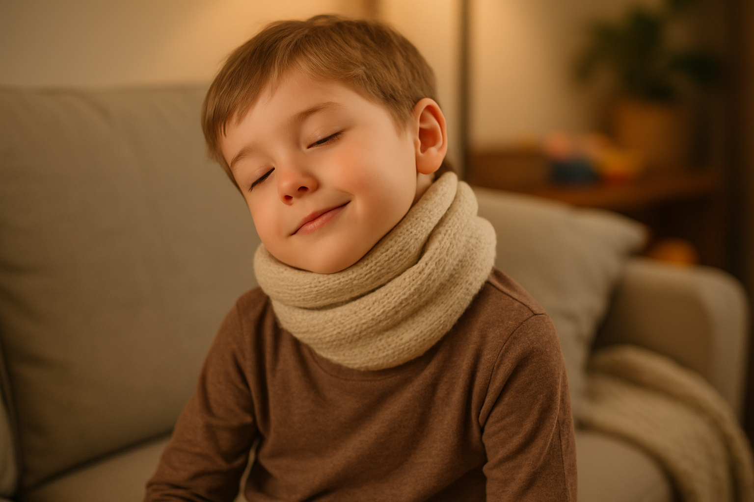 Enfant au repos soulageant son torticolis musculaire