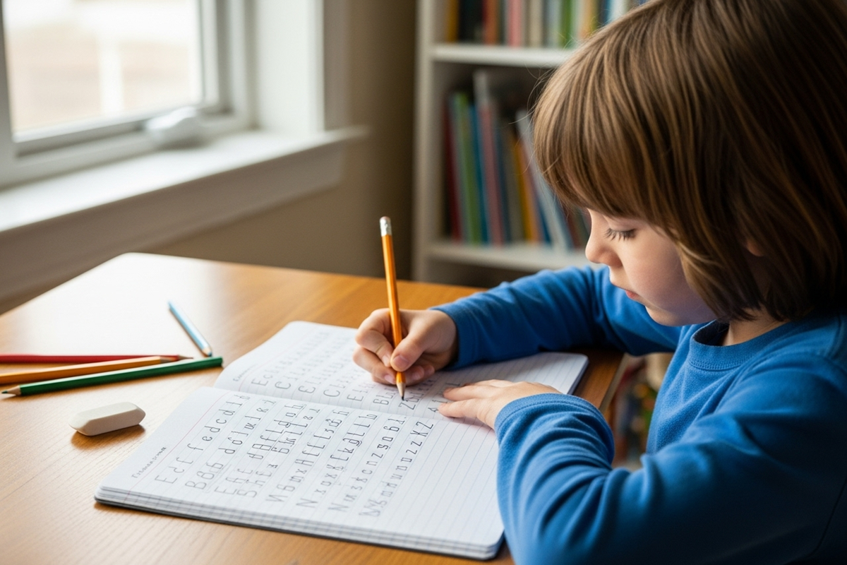 Enfant qui écrit dans un cahier 