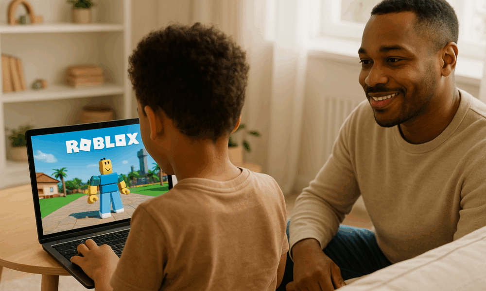 Un enfant joue à Roblox en toute sécurité
