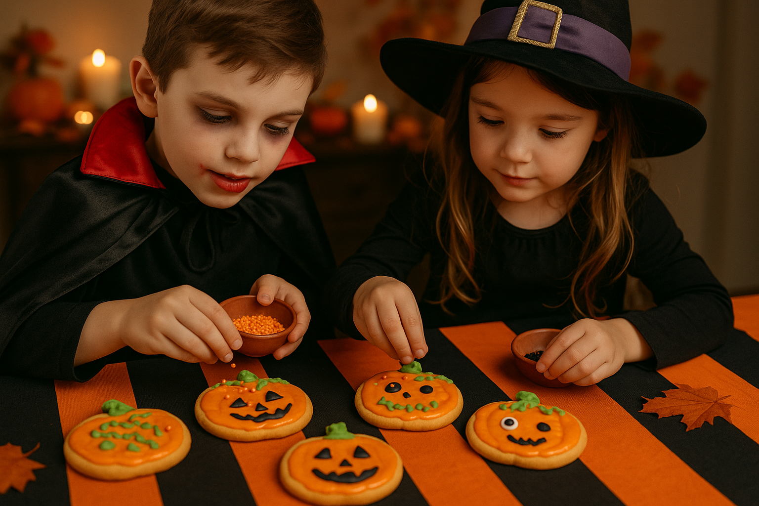 Enfants préparant leurs propres gâteaux d’Halloween