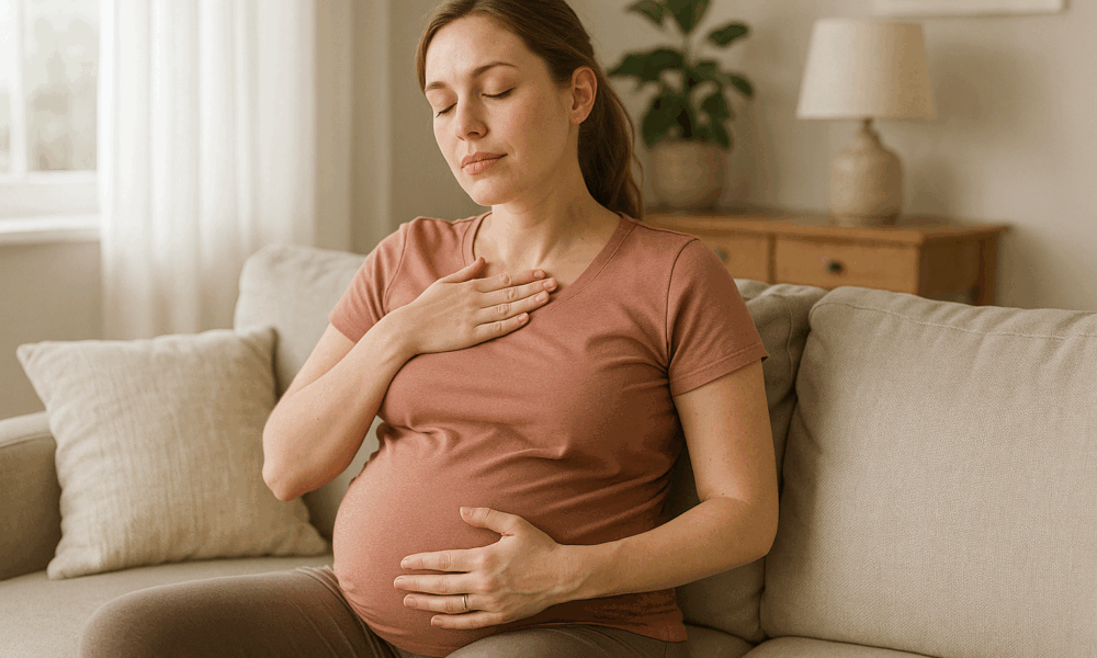 Femme enceinte tenant son ventre