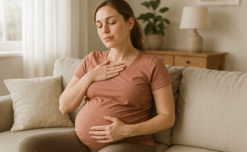 Femme enceinte tenant son ventre