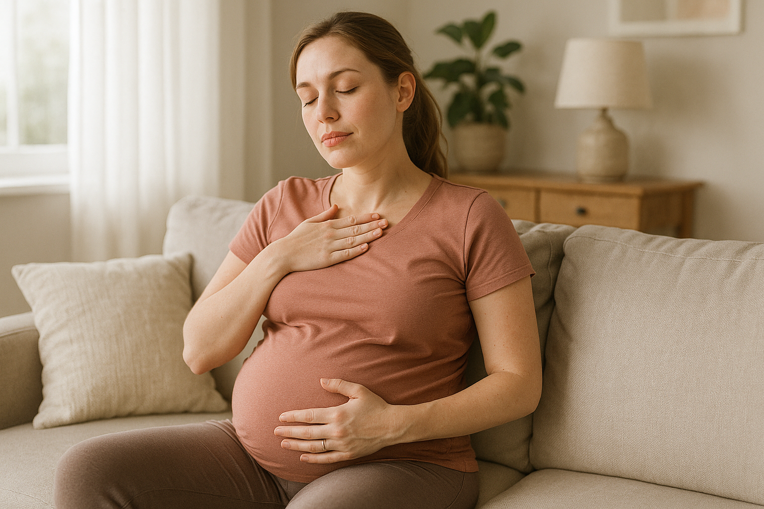 Femme enceinte tenant son ventre