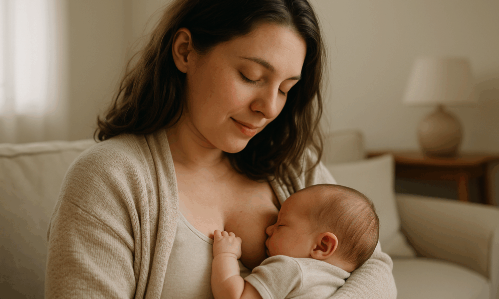 Maman avec bonne lactation allaitant son nourrisson