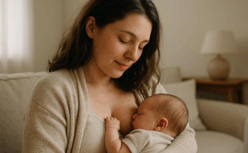 Maman avec bonne lactation allaitant son nourrisson