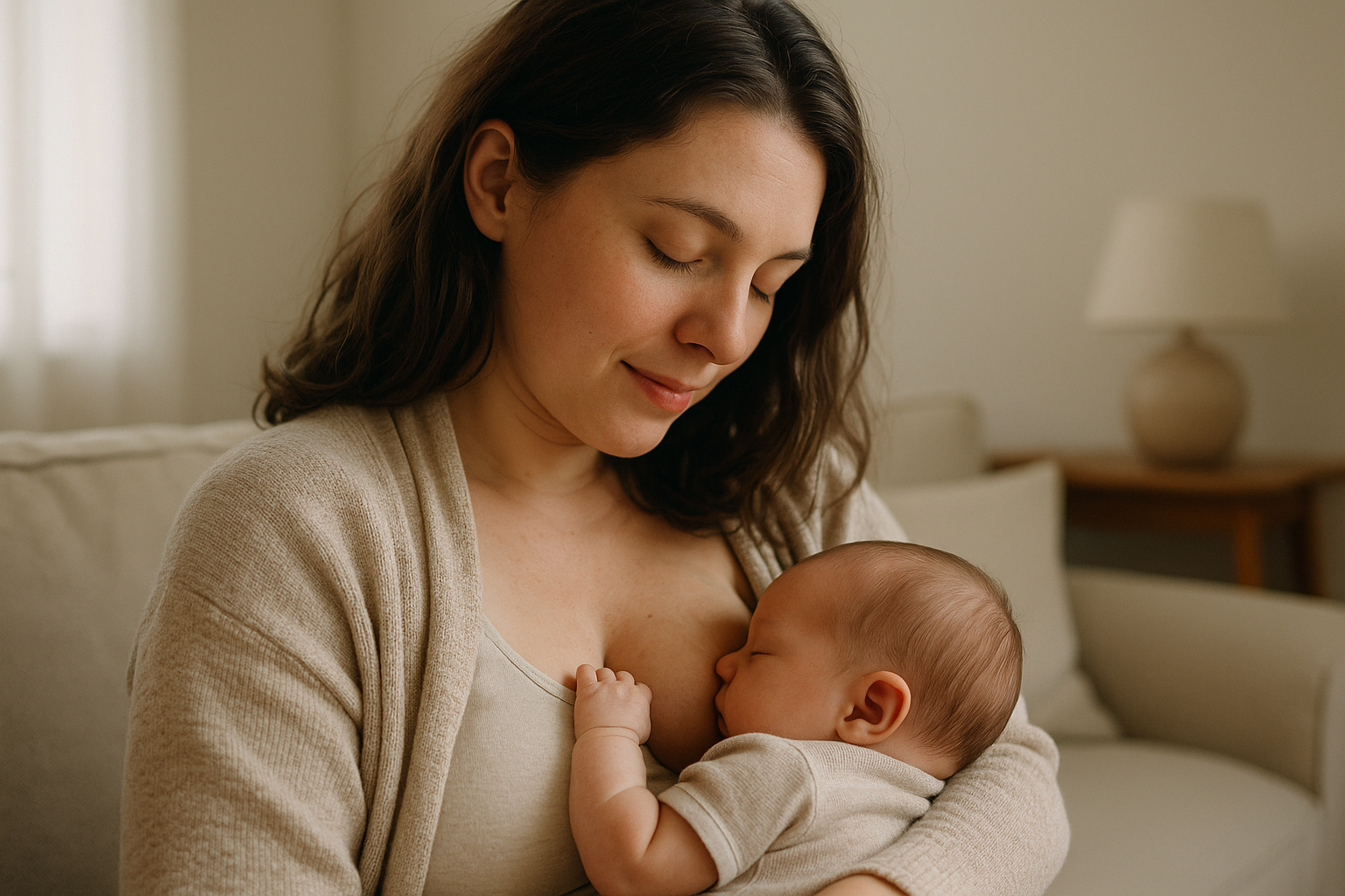Maman avec bonne lactation allaitant son nourrisson