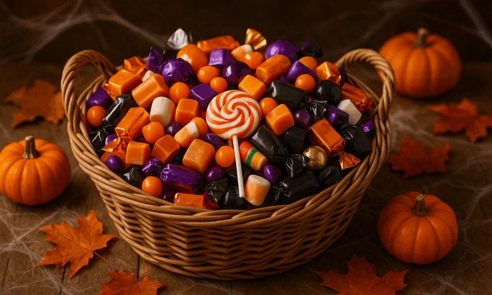 Panier de bonbons colorés pour Halloween