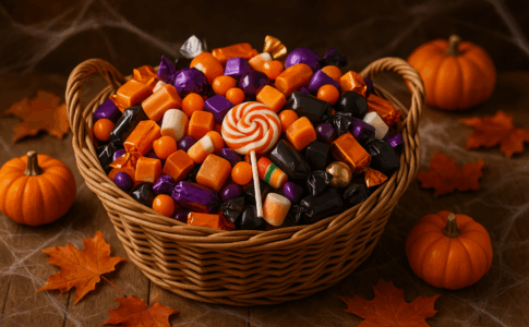 Panier de bonbons colorés pour Halloween